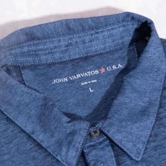 John Varvatos Men's Peace Sign Logo Lightweight Stretch S/S Polo Blue Size Large - Picture 2 of 6